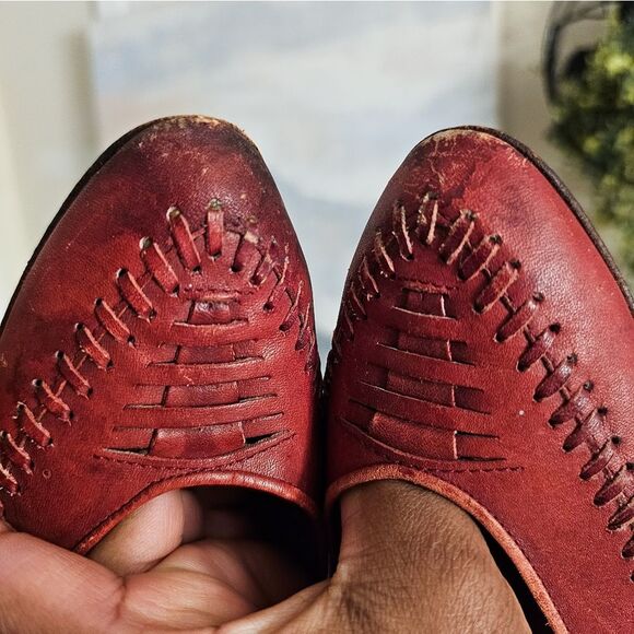 VTG Candie's Red Retro Oxford Huarache Leather Slip-On Flats Sz 8M – Rustic Wove - Picture 8 of 15
